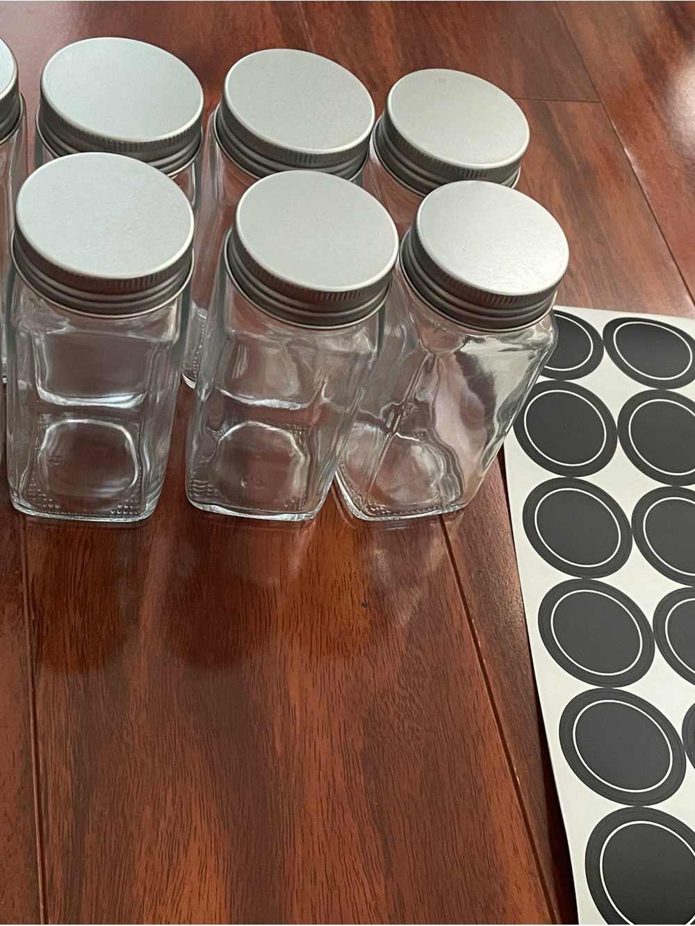 Set of Square Glass Spice Jars with Silver Lids 8 bottles